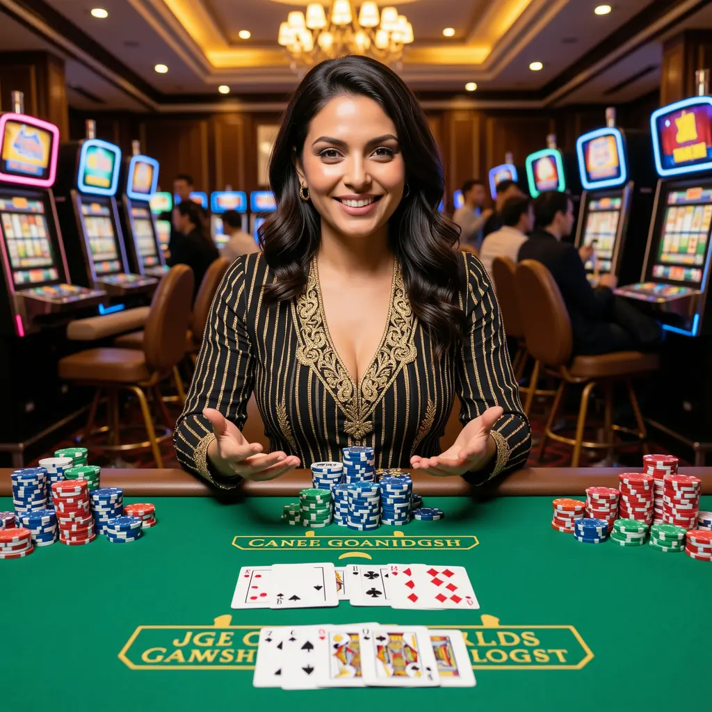 KB33 – Discover premium live casino entertainment in Bangladesh Professional live casino dealer standing at a gaming table with stacked chips and cards highlighting the premium KB33 casino experience for players in Bangladesh